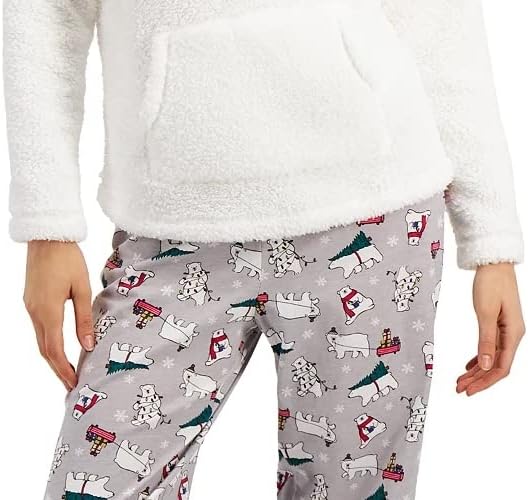 Family Pajamas Women's Sherpa Top Printed Polar Bears Pants Pajamas  Color White Size XS