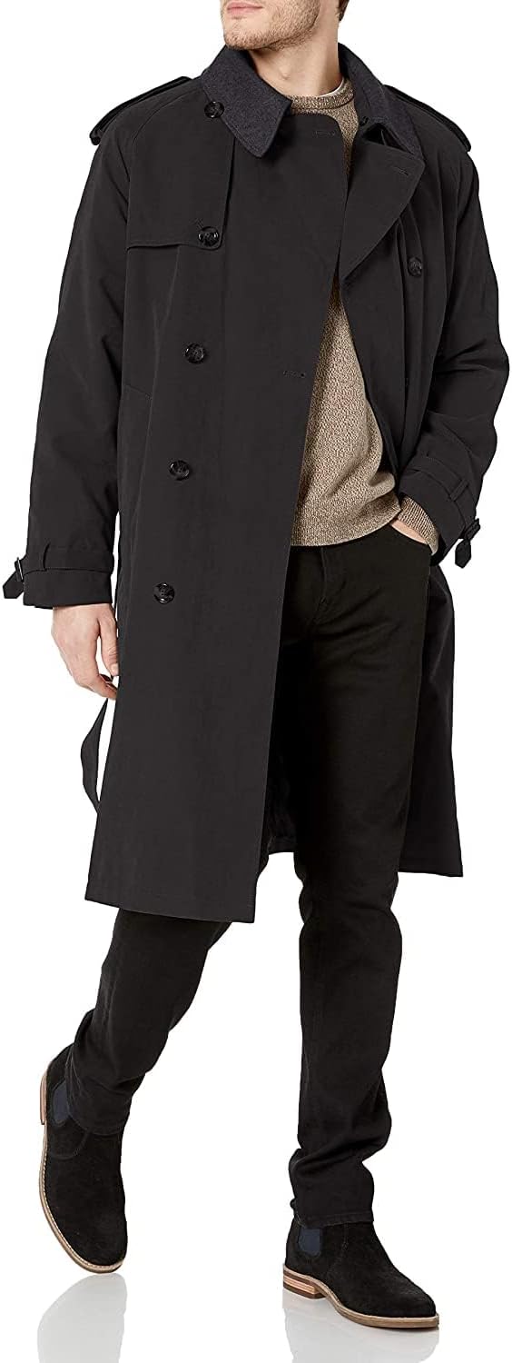 London Fog Iconic Belted Trench Removable Top Collar Coat   Color Black Size 42R