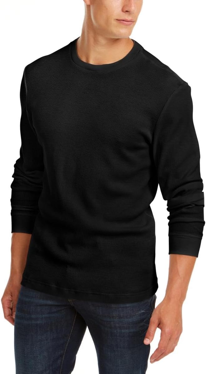 Club Room Men's Crewneck Waffle Knit Thermal Shirt  Color Black Size L