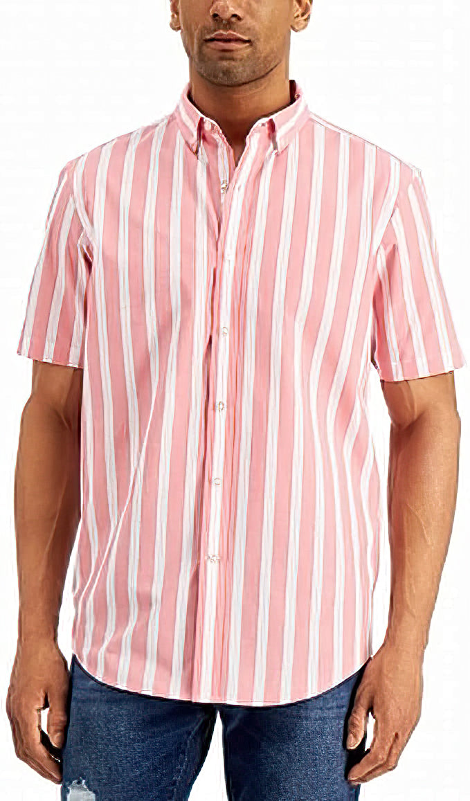 Club Room Men's Vertical Striped Collar Casual Shirt  Color Pink Size L