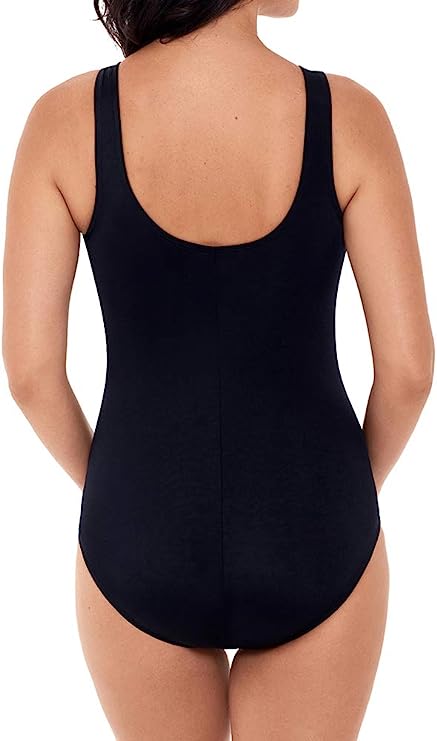 Reebok Women's Drop Everything Shirred Zipper One Piece Swimsuit  Color Black/White Size 10