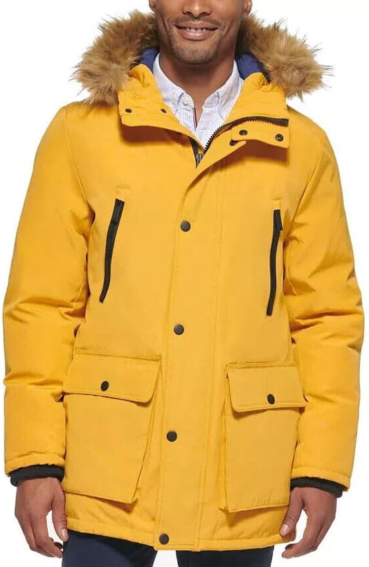 Club Room Men's Parka Faux Fur-Hood Jacket  Color Yellow Size XL