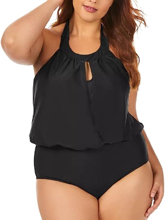 Raisins Curve Trendy Plus Size Juniors' Casablanca Halter One-Piece Swimsuit   Color Black Size 14W