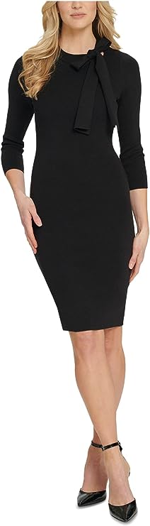 DKNY Women's Tie-Neck Sweater Dress Color Black Size M