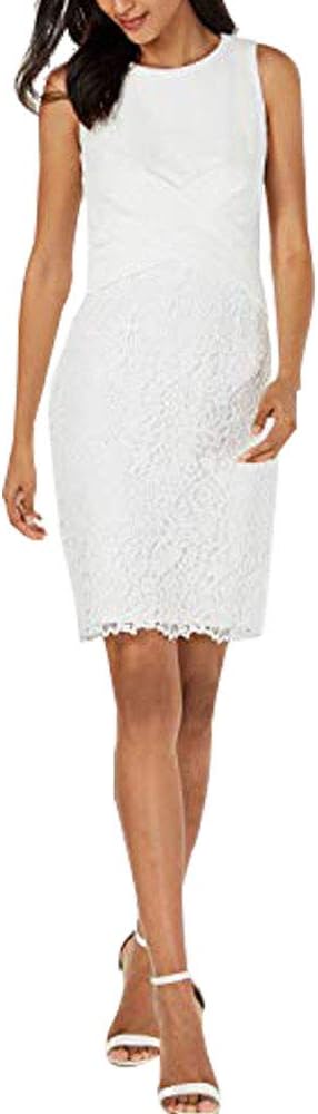 Taylor Dresses Petites Sleeveless Lace Sheath Dress  Color White Size 4P