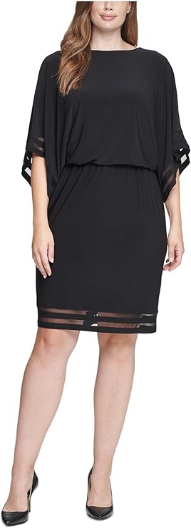 Jessica Howard Plus Size Illusion-Trim Blouson Dress  Color Black Size 22W