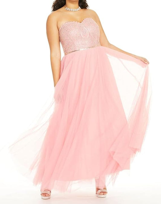 City Studios Plus Size Embellished Tulle Ball Gown  Color Passion Pink Size 18W