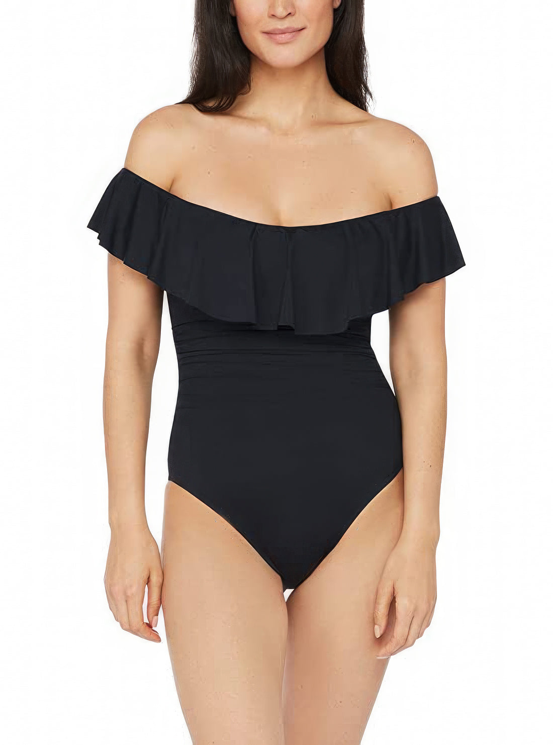 La Blanca Island Goddess Ruffle One-Piece Swimsuit  Color Black Size 10