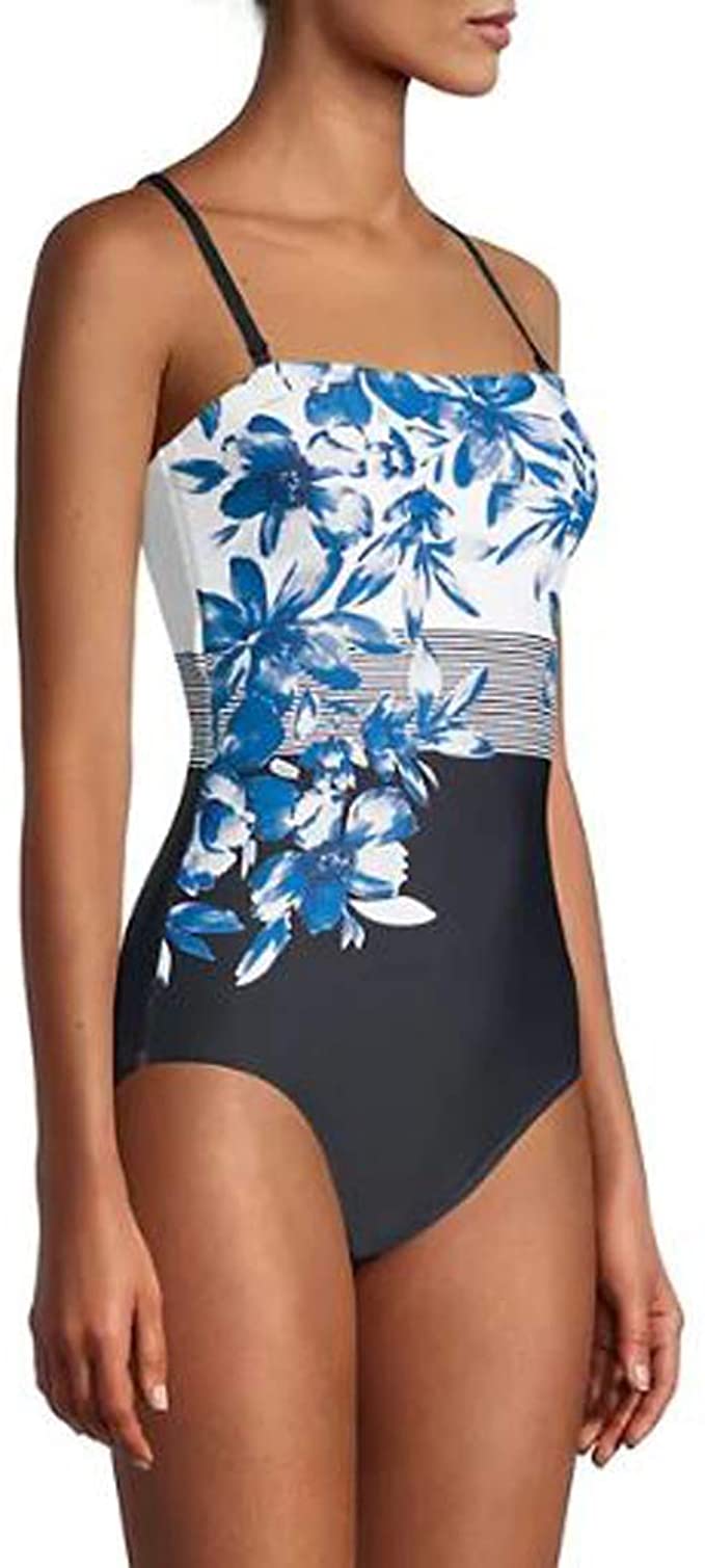 Calvin Klein Classic Bandeau One-Piece Swimsuit  Color Earl Multi Country Club Floral Size 4