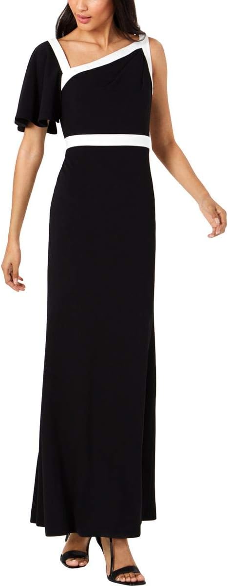 Calvin Klein Women's One Shoulder Asymmetric Neckline Gown  Color Black Size 2