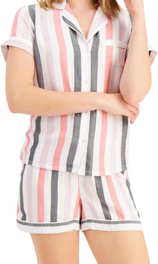 Alfani Women's Top & Shorts Pajama Sleep Set  Color Bold Stripe Size L