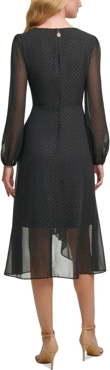 Tommy Hilfiger Women's Metallic Sheer-Sleeve Surplice Dress  Color Black Size 4