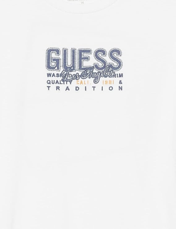 GUESS Boys' Big Embroidered Logo Organic Cotton T-Shirt  Color Pure White Size 14