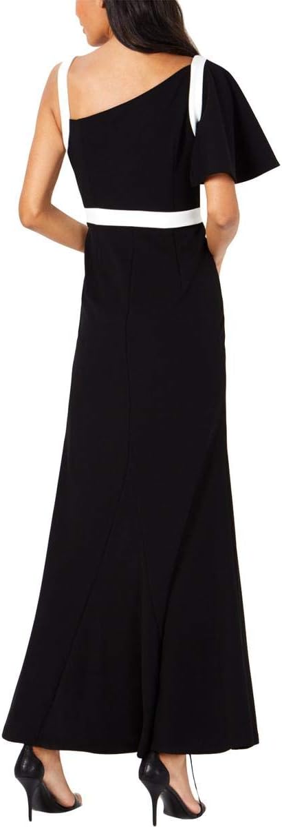 Calvin Klein Women's One Shoulder Asymmetric Neckline Gown  Color Black Size 2