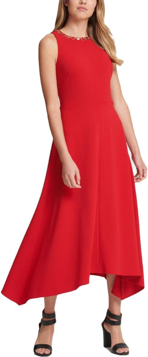 DKNY Women's Knit Long Cocktail & Party Dress  Color Red Size 14