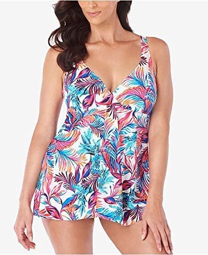 Swim Solutions Sienna Printed Flyaway Tummy Control Swimdress  Multicolor Size 18W