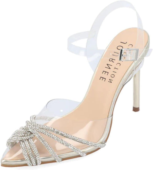 Journee Collection Women's Eleora Stiletto Heels Pointed Toe Sandals  Color Clear Size 7.5M