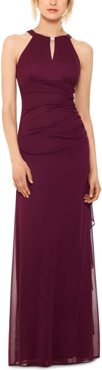 Betsy & Adam Ruched Halter Gown  Color Garnet Size 10