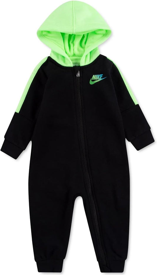 Nike Baby Boys Rise Hooded Coverall Romper Color Black Size 0-3 months