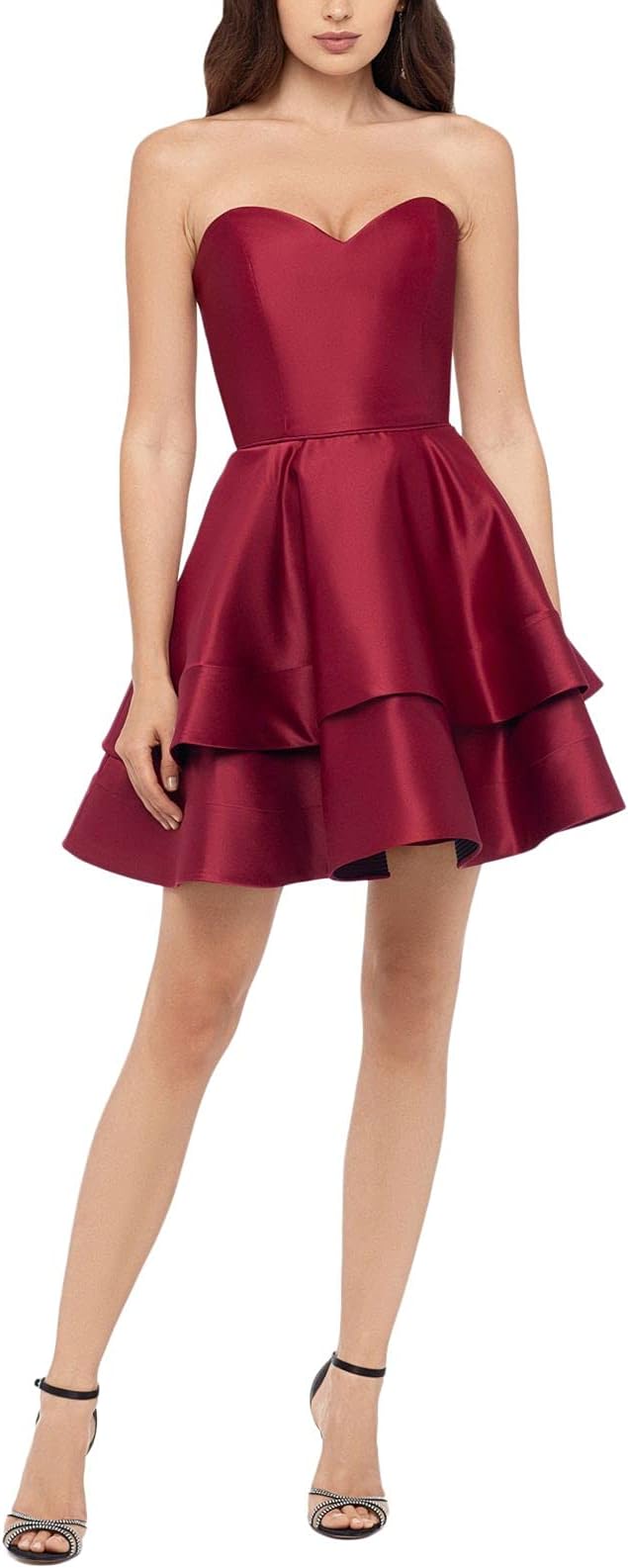 Blondie Nites Tiered Strapless Fit & Flare Dress  Color Burgundy Size 9