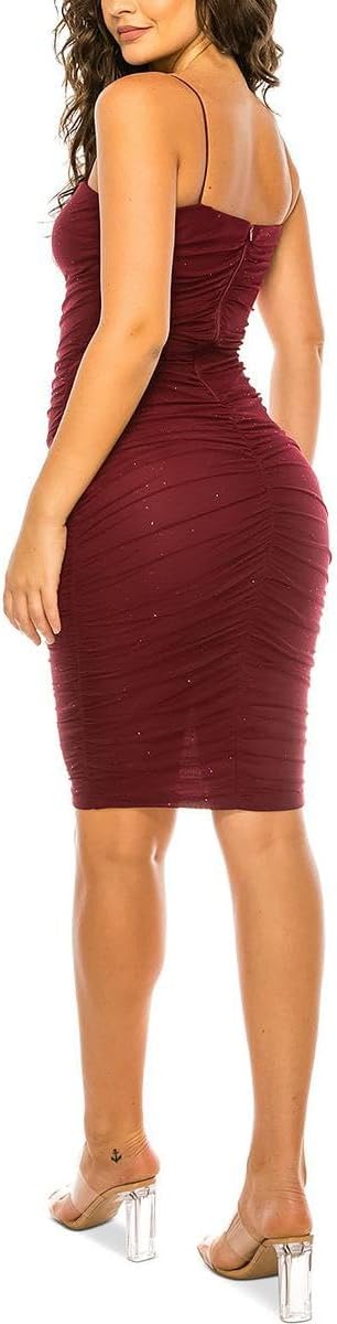 B Darlin Juniors Ruched Glitter Mesh Dress  Color Wine/Fuschia Size XL