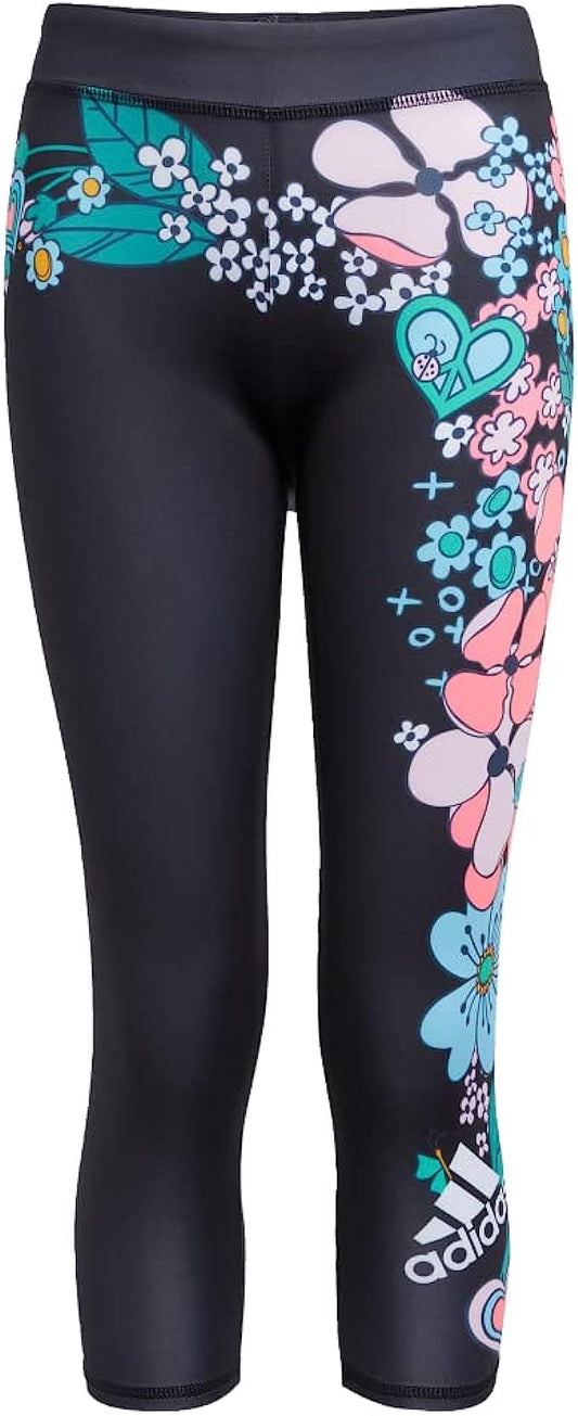 adidas Girls Aeroready Floral Tight Pants  Col;or Black Size L (14-16)