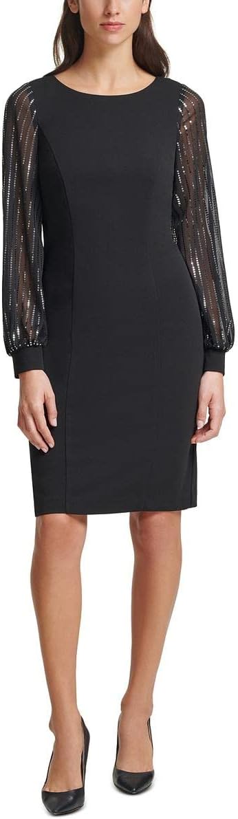 Jessica Howard Petite Chiffon-Sleeve Sheath Dress  Color Black Size 14P