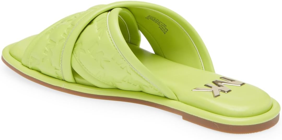 Michael Kors Women's Gideon Crisscross Logo Slides  Color Bright Limeade Size 5.5M