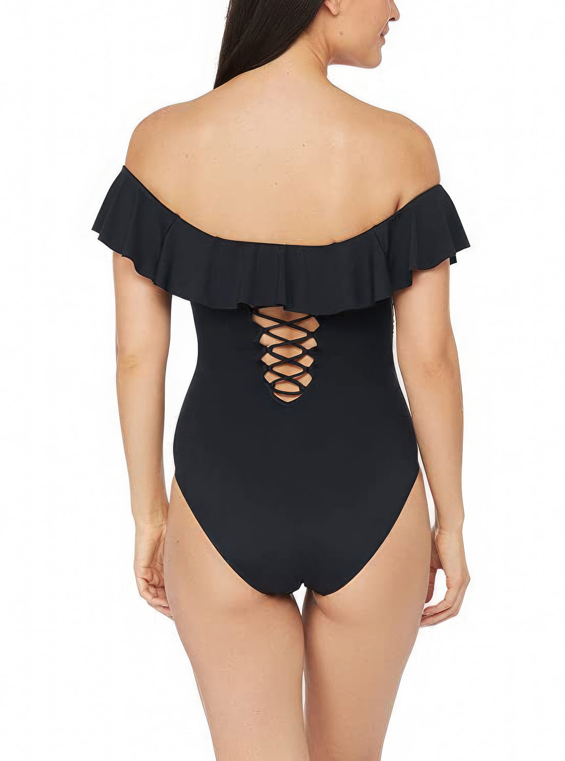 La Blanca Island Goddess Ruffle One-Piece Swimsuit  Color Black Size 10