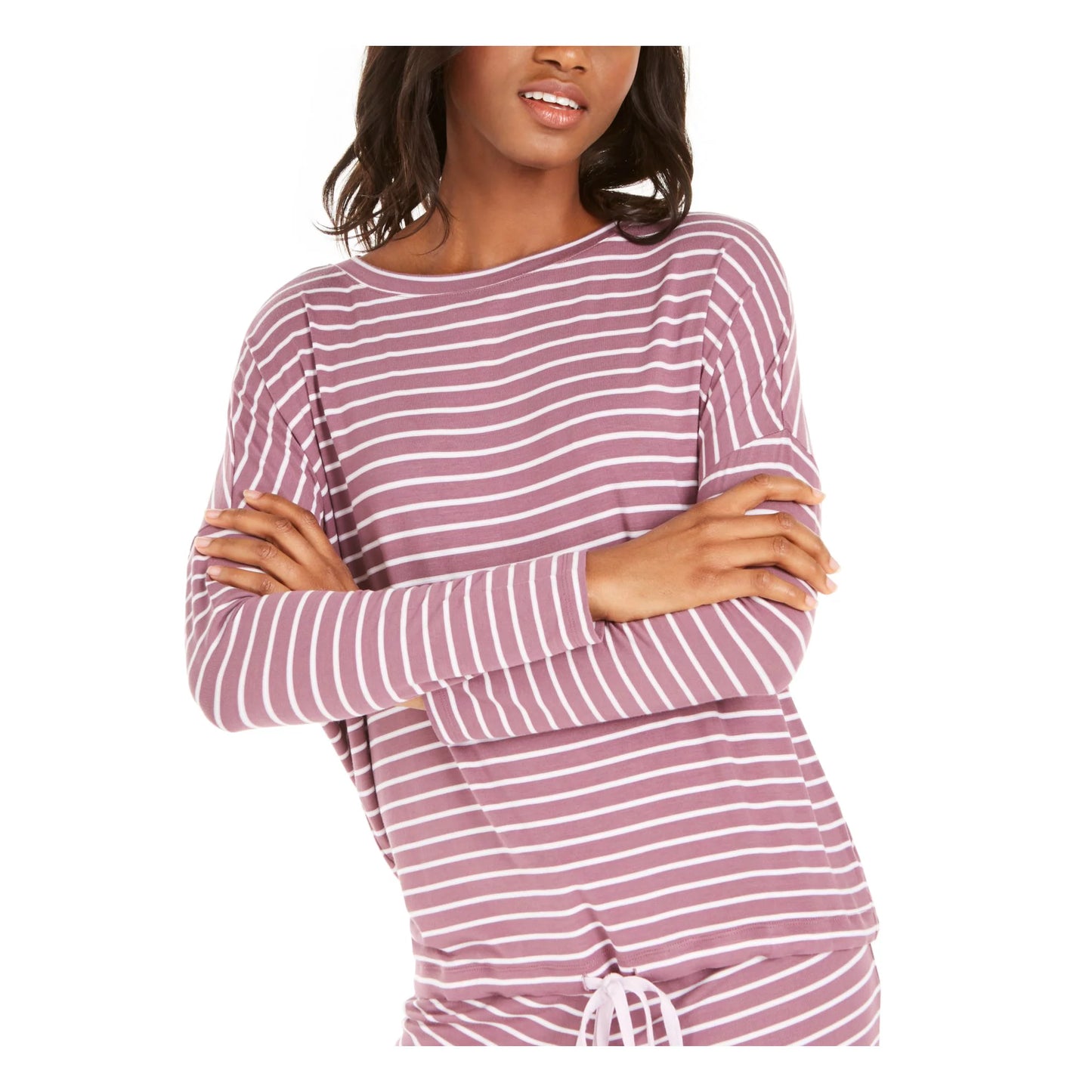 Alfani Women's Okeo-Tex Tie-Waist Sleep Top  Color Light Stripe Size XL