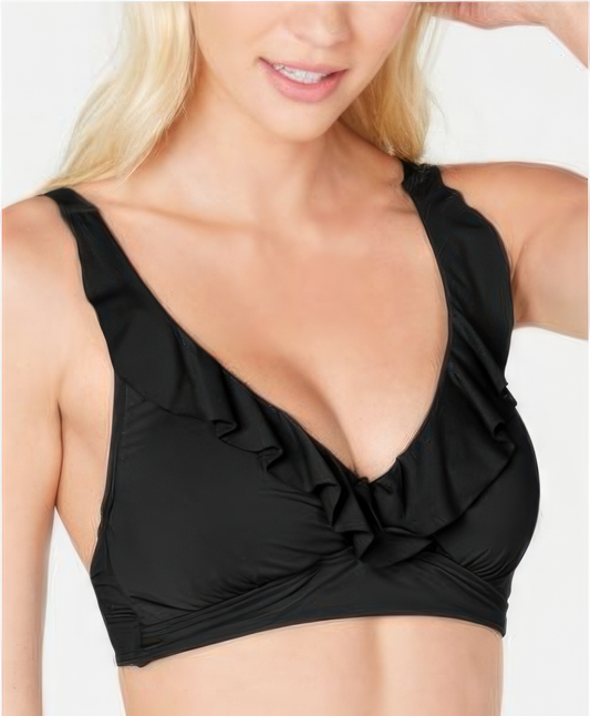 Lauren Ralph Lauren Beach Club Solid Ruffle Underwire Bra Top  Color Black Size 6