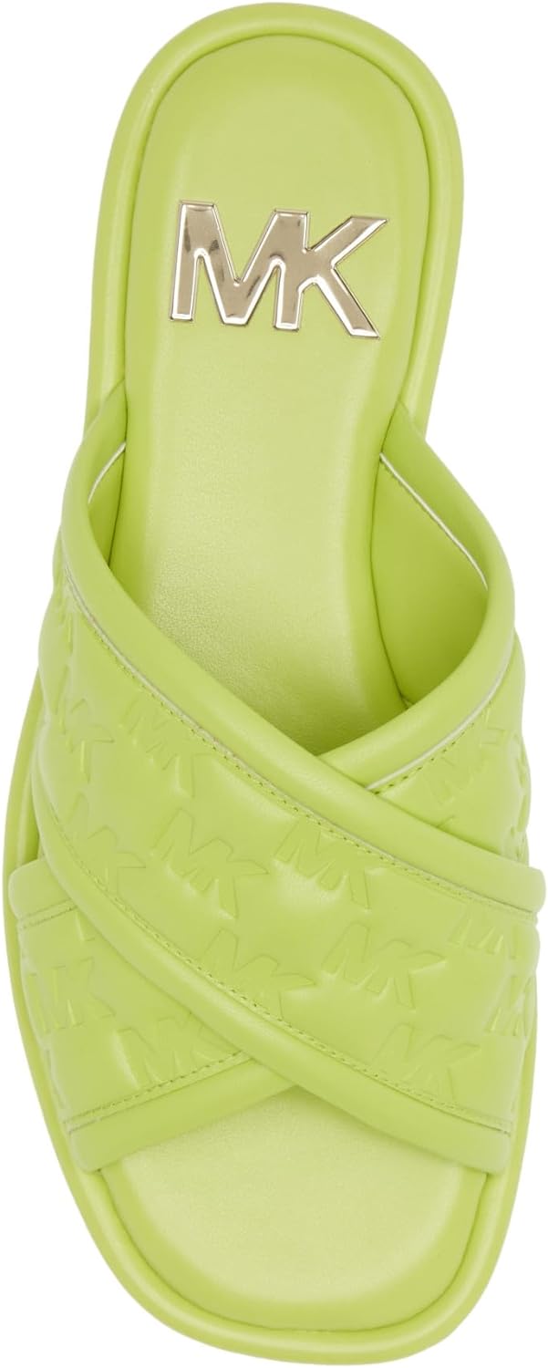 Michael Kors Women's Gideon Crisscross Logo Slides  Color Bright Limeade Size 5.5M