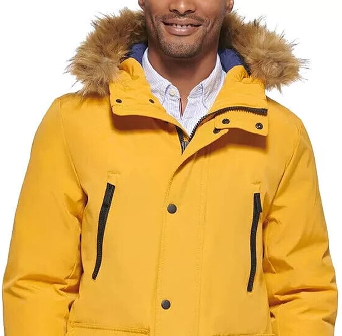 Club Room Men's Parka Faux Fur-Hood Jacket  Color Yellow Size XL