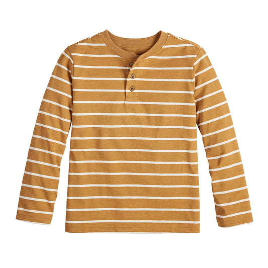 COTTON ON Boys Maddox Long Sleeve Henley Tee  Color Tan Stripe Size 6