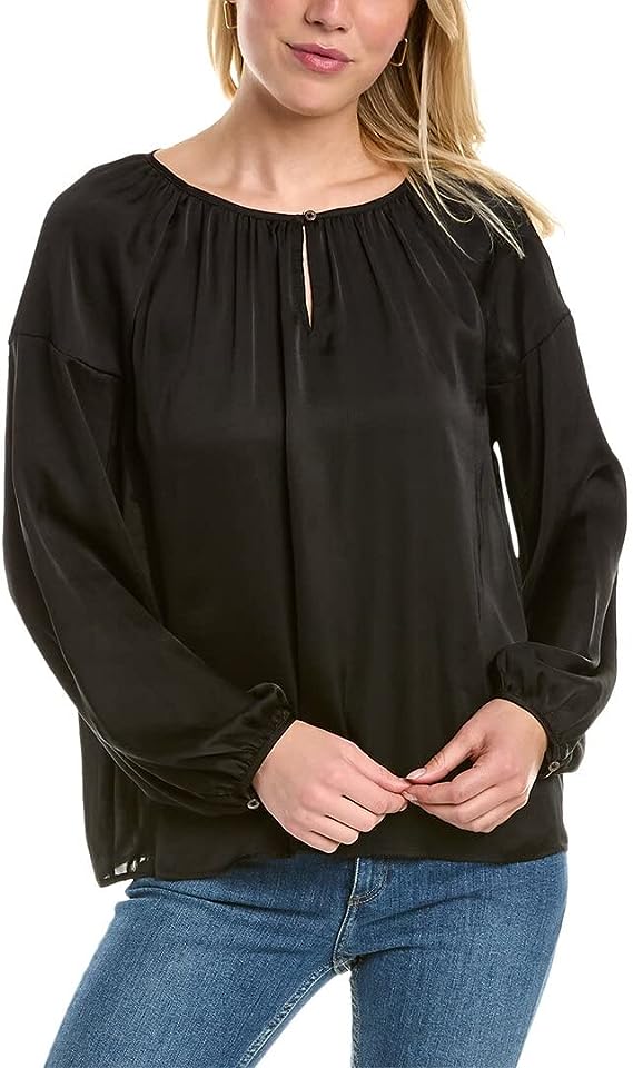 Vince Camuto Womens Keyhole Peasant Blouse  Color Rich Black Size XS