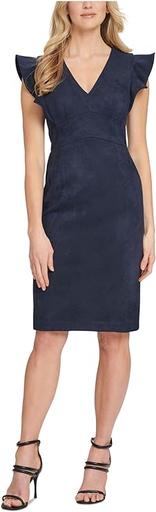 DKNY Ruffled Cap-Sleeve Sheath Dress  Color Midnight Size 16