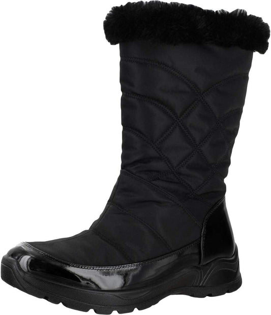 Easy Street Women's Cuddle Faux Fur Winter Boots  Color Black Patent Size 6.5M