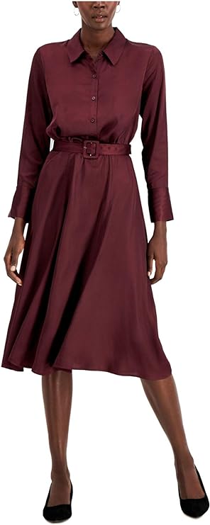 Alfani Fit & Flare Belted Midi Dress  Color Berry Jam Size 0