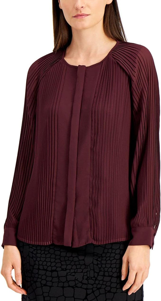 Alfani Women's Pleated Blouse  Color Berry Jam Size S