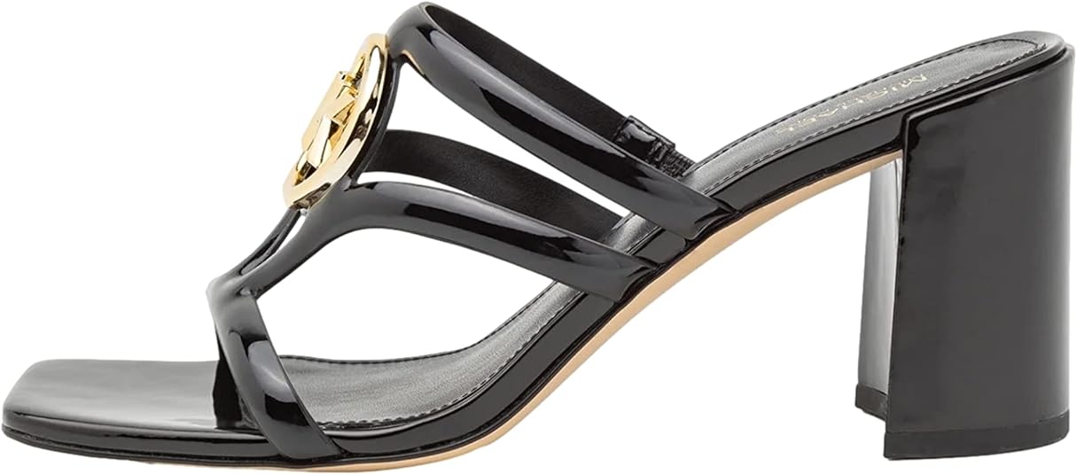 Michael Kors Women's Hampton Gold Logo Sandals  Color Black Size 8.5M