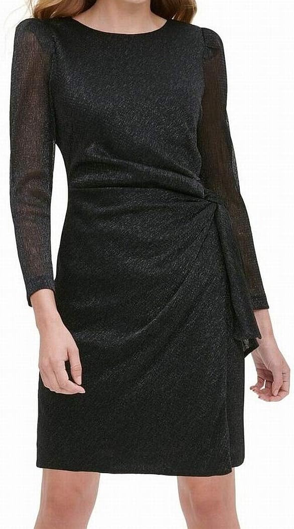 Tommy Hilfiger Women's Petite Metallic Sheath Dress  Color Black Size 2P