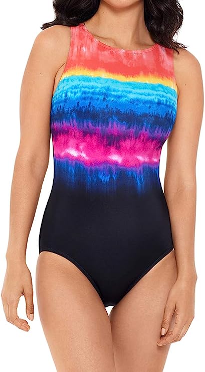 Reebok Women's Party in My Cabana One Piece Swimsuit  Color Black Multi Size 16