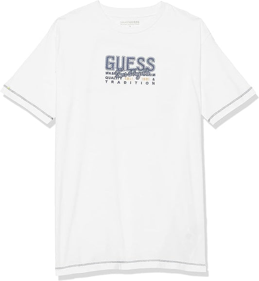 GUESS Boys' Big Embroidered Logo Organic Cotton T-Shirt  Color Pure White Size 14