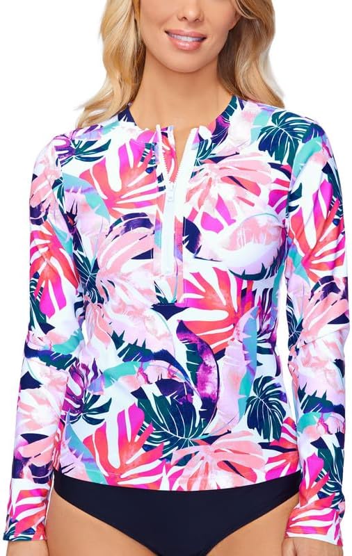 Island Escape Women's Half-Zip Rashguard  Color La Palma Multi Size L