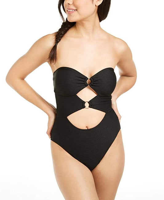 Hula Honey Juniors Rhythm Ribbed Cut-Out One-Piece Swimsuit  Color Black Size S