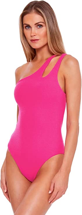 Becca Pucker Up Asymmetrical One-Piece Swimsuit  Color Cosmopolitan Size M