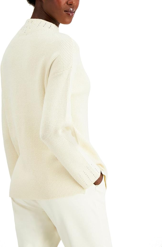 Alfani Women's Embellished High-Neck Sweater  Color Pure Ivory Size L