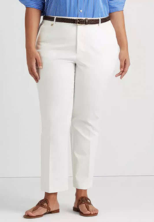 Lauren Ralph Lauren Women's Plus Size Stretch Cotton Cropped Pants  Color White Size 20W