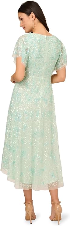 Adrianna Papell Womens Embellished Faux-Wrap Long Gown  Color Mint Glass Size 16