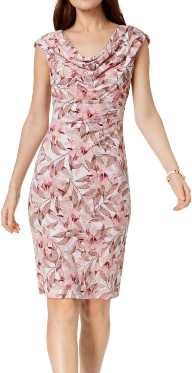 CONNECTED APPAREL Petite Floral-print Cowl-neck Sheath Dress  Color Pink Size 8P